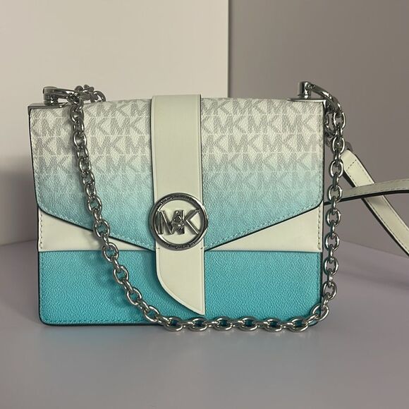Michael Kors Greenwich Crossbody Ocean Blue Multi & Small Card Case Wristlet - Picture 4 of 10
